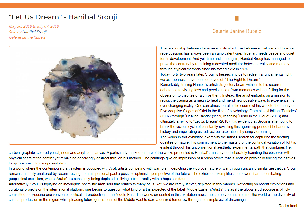 Let us Dream, Hanibal Ssrouji, 2018 - Galerie Janine Rubeiz